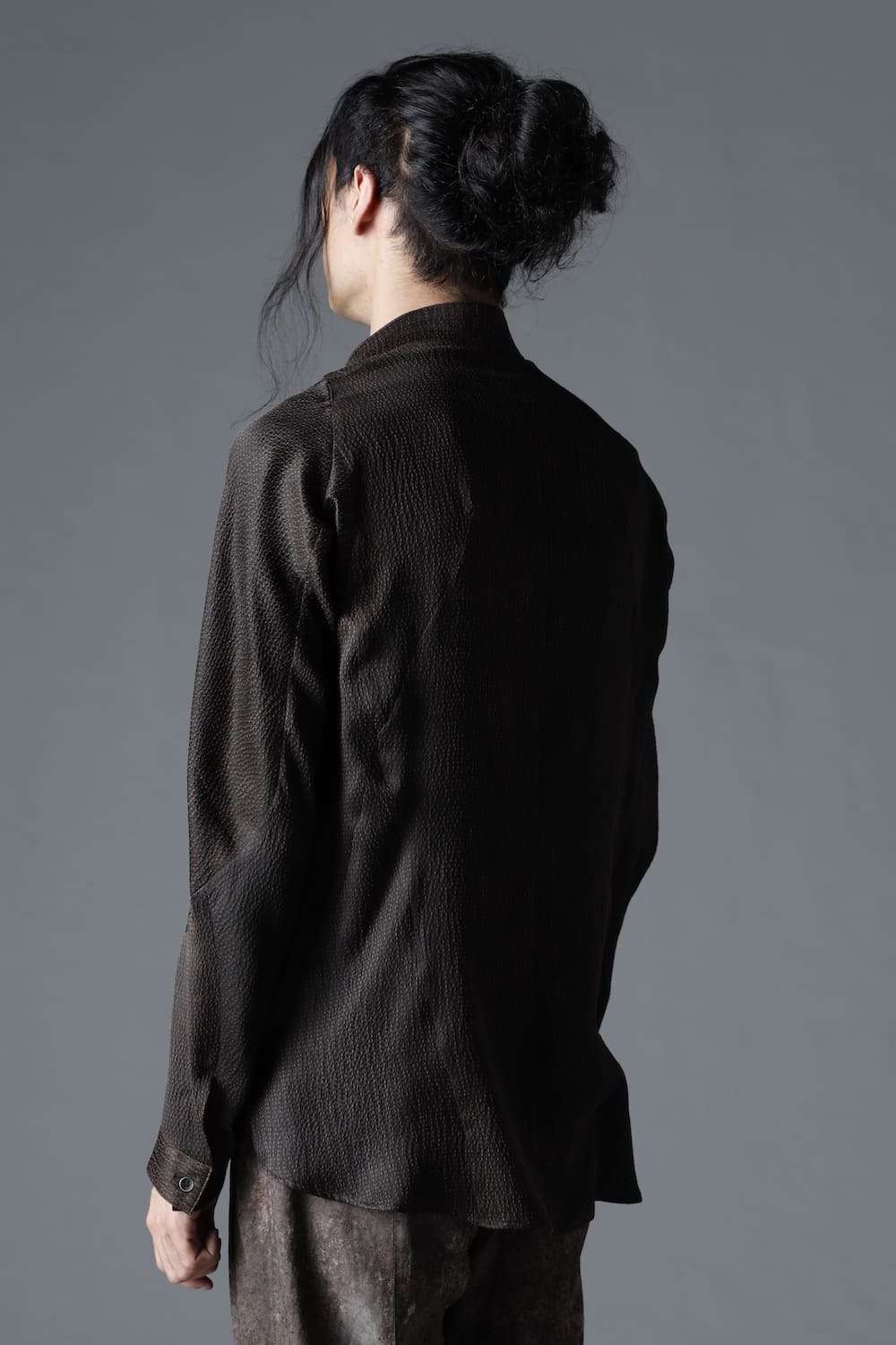 Mud Dyed Silk Band Collar Shirt