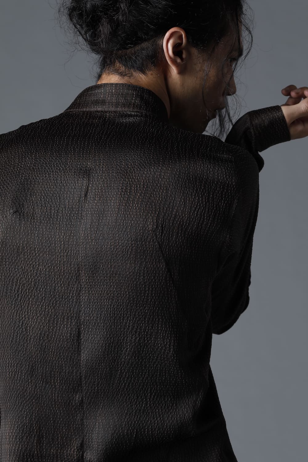 Mud Dyed Silk Band Collar Shirt