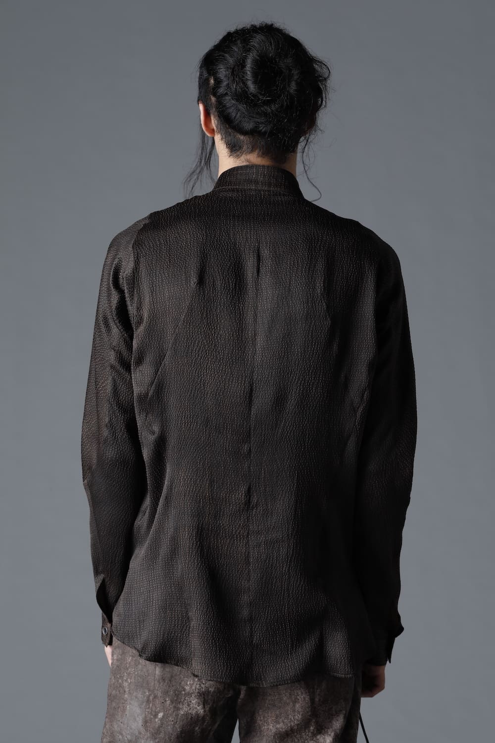 Mud Dyed Silk Band Collar Shirt