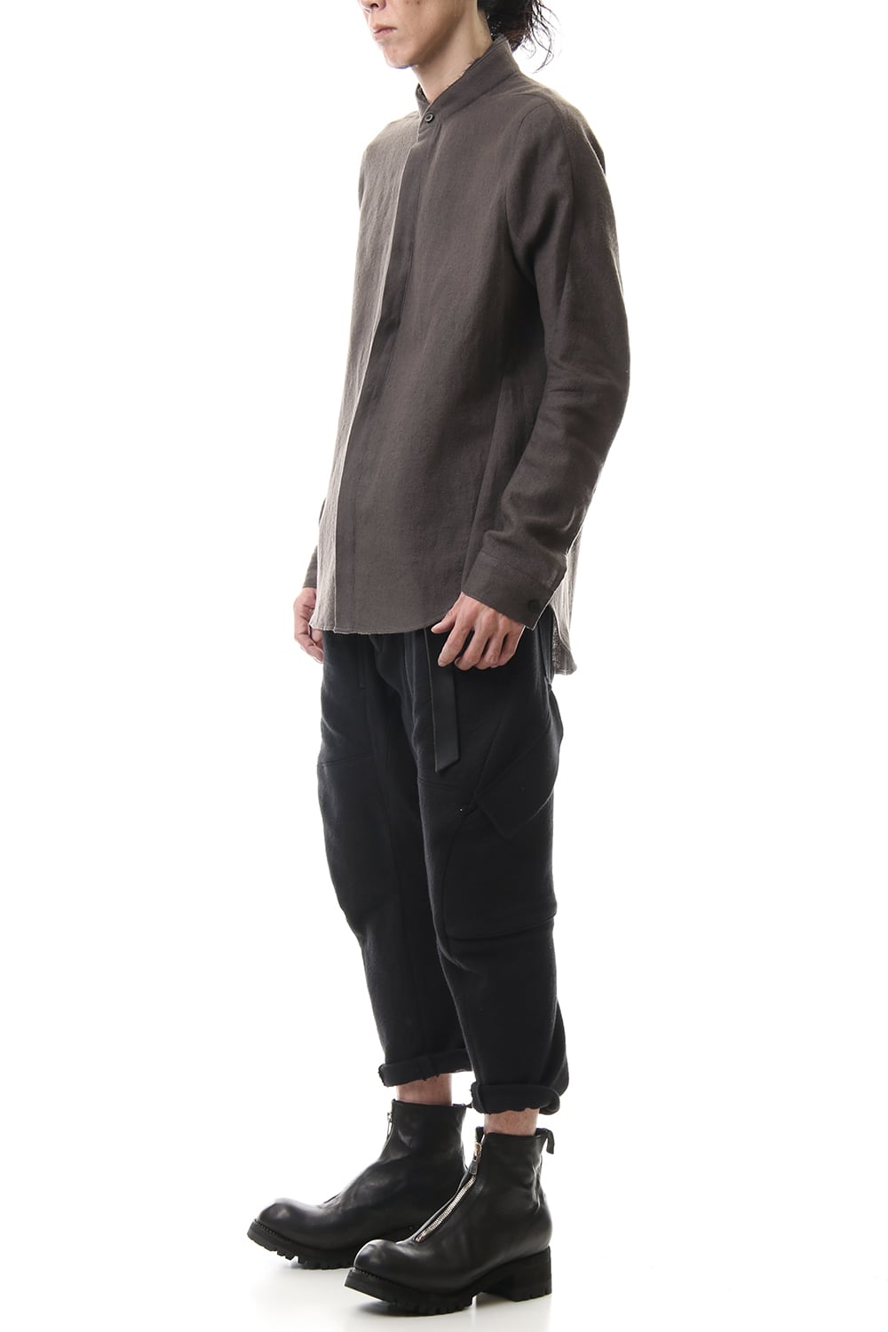 Wool Linen Layered collar shirt Charcoal