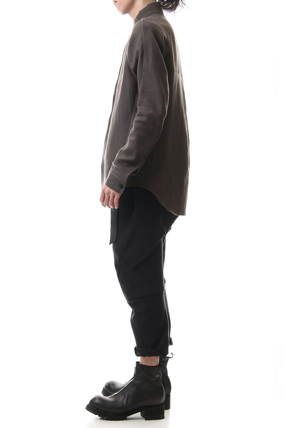 Wool Linen Layered collar shirt Charcoal