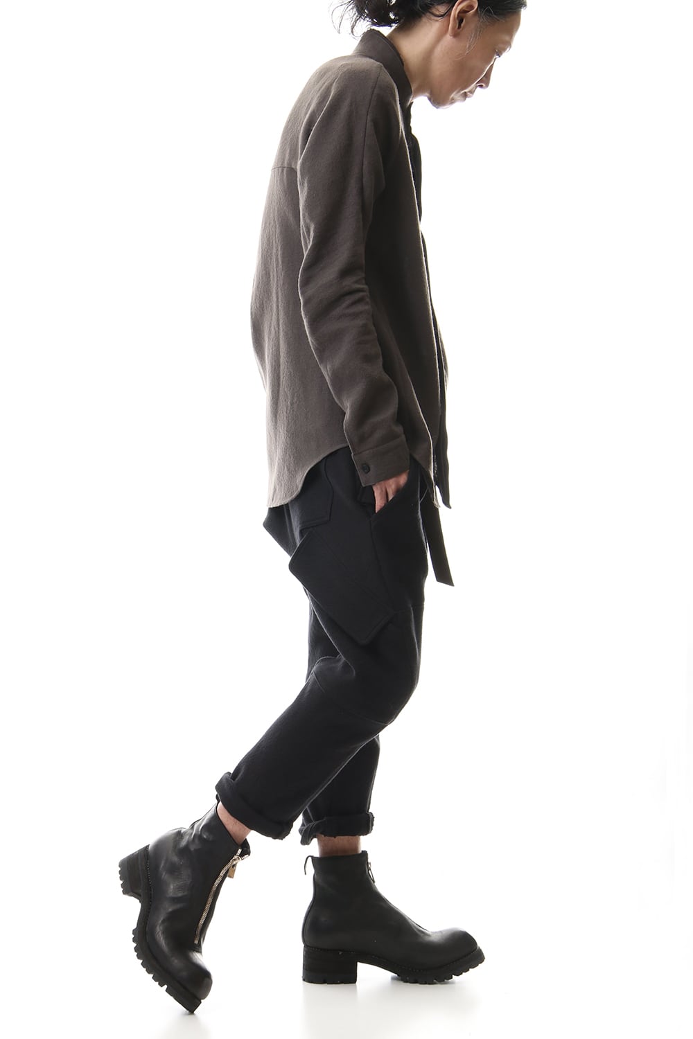 Wool Linen Layered collar shirt Charcoal