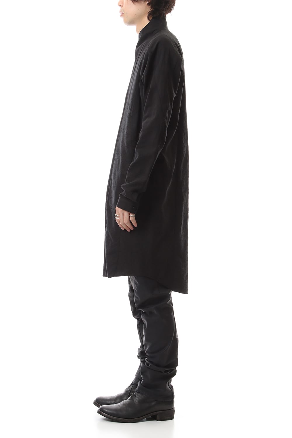 Wrinkle Processing High Neck Long Shirt Coat