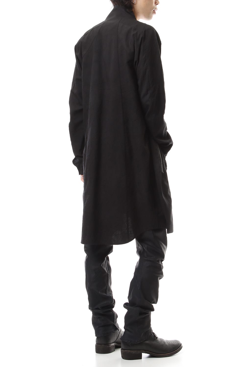 Wrinkle Processing High Neck Long Shirt Coat