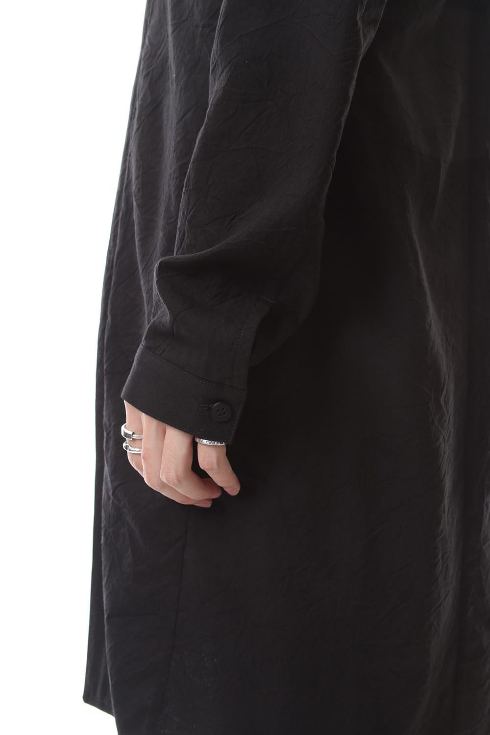 Wrinkle Processing High Neck Long Shirt Coat