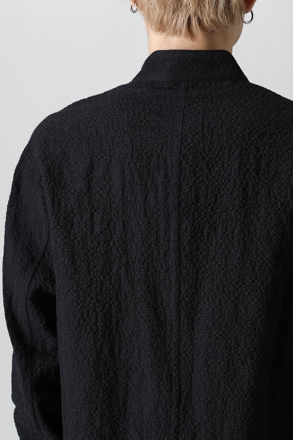 Wool x Cotton Dimple Washer Band Collar Shirt Black