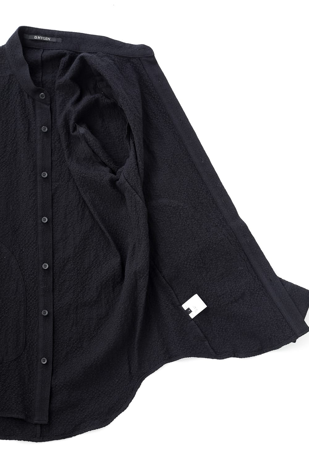 Wool x Cotton Dimple Washer Band Collar Shirt Black