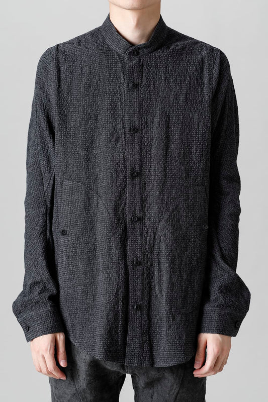 Wool x Cotton Dimple Washer Band Collar Shirt Charcoal