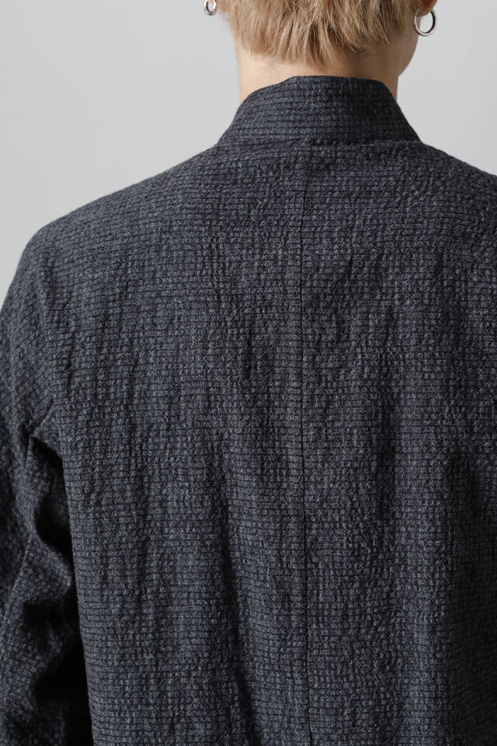 Wool x Cotton Dimple Washer Band Collar Shirt Charcoal