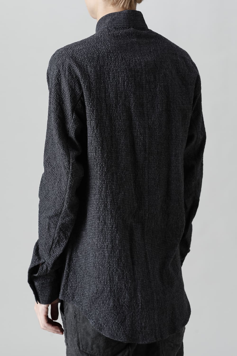 Wool x Cotton Dimple Washer Band Collar Shirt Charcoal