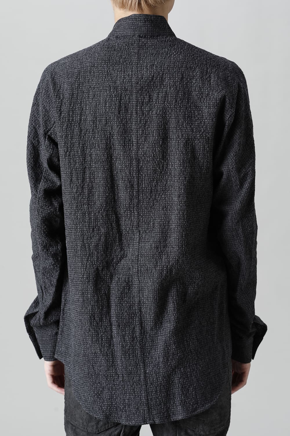 Wool x Cotton Dimple Washer Band Collar Shirt Charcoal