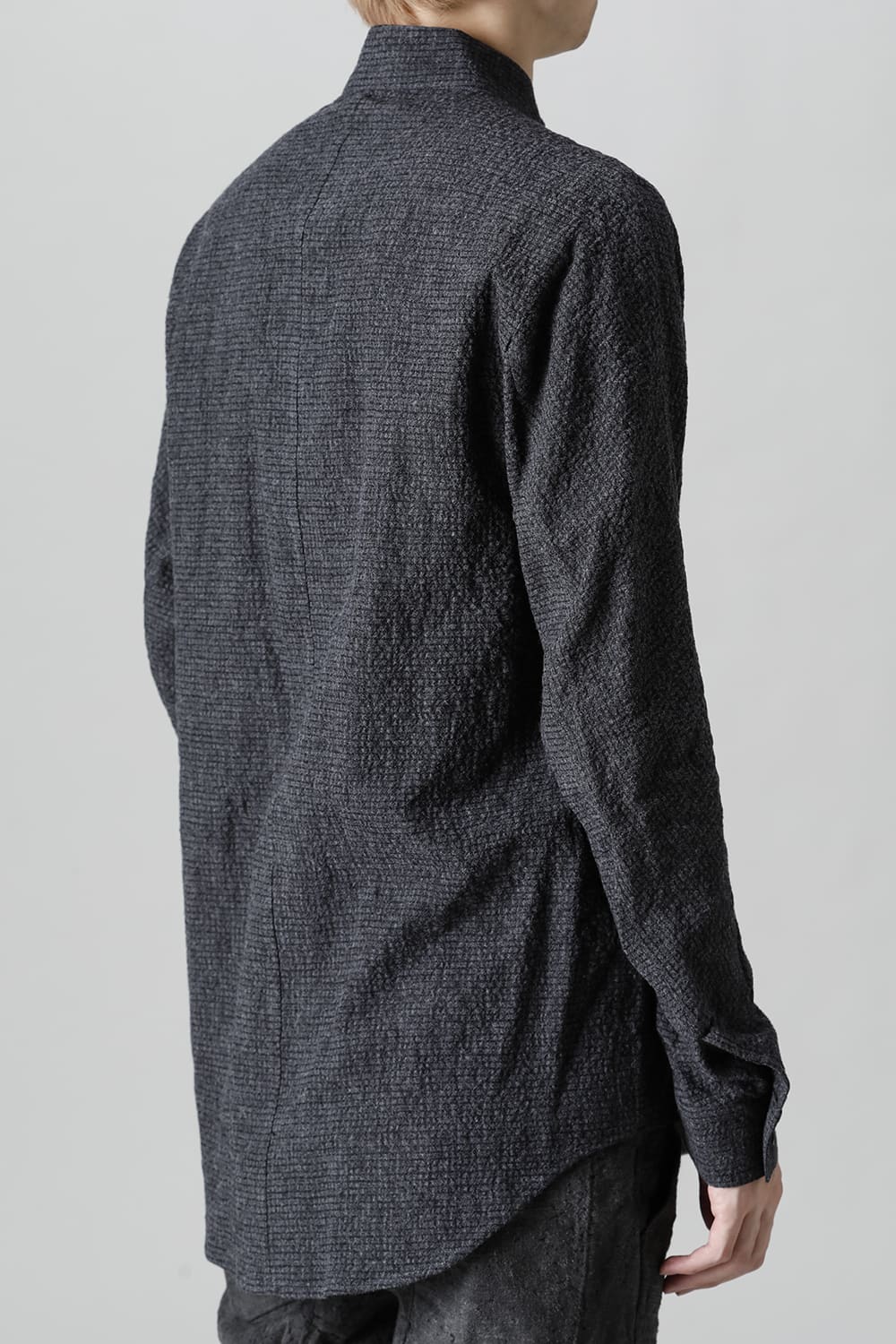 Wool x Cotton Dimple Washer Band Collar Shirt Charcoal