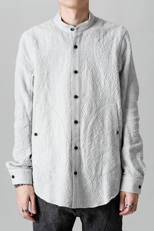 Wool x Cotton Dimple Washer Band Collar Shirt Gray