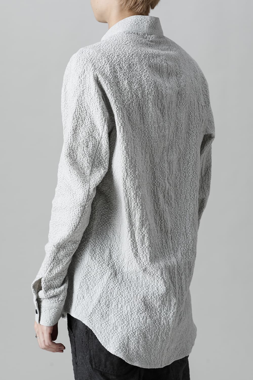 Wool x Cotton Dimple Washer Band Collar Shirt Gray