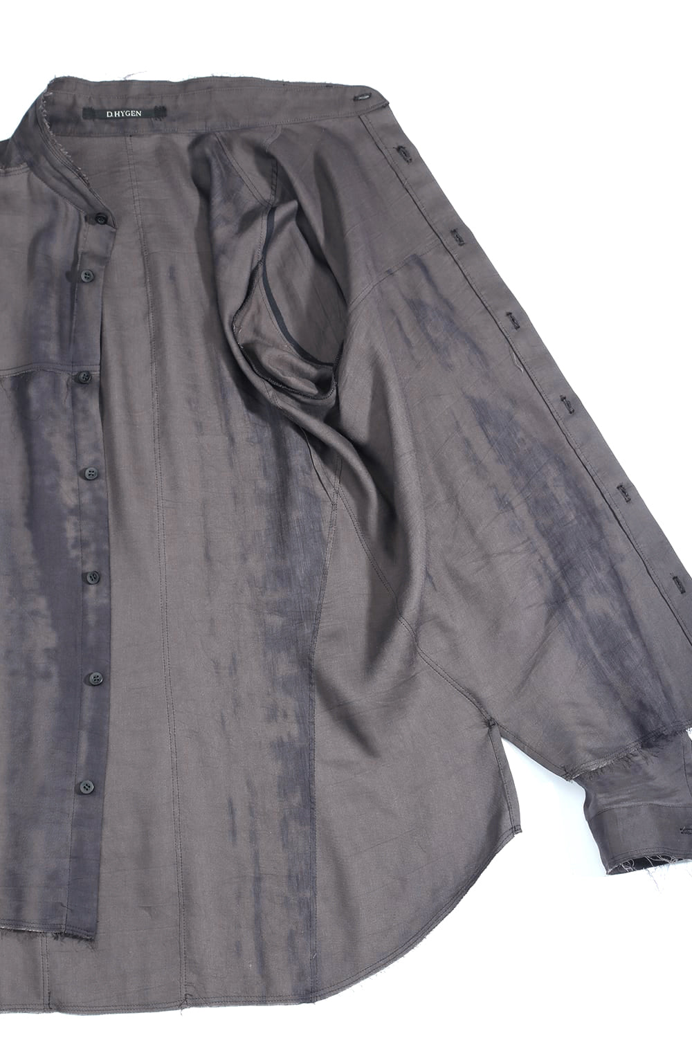 リネン×レーヨンプリントバンドカラーシャツ Charcoal