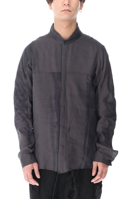 リネン×レーヨンプリントバンドカラーシャツ Charcoal