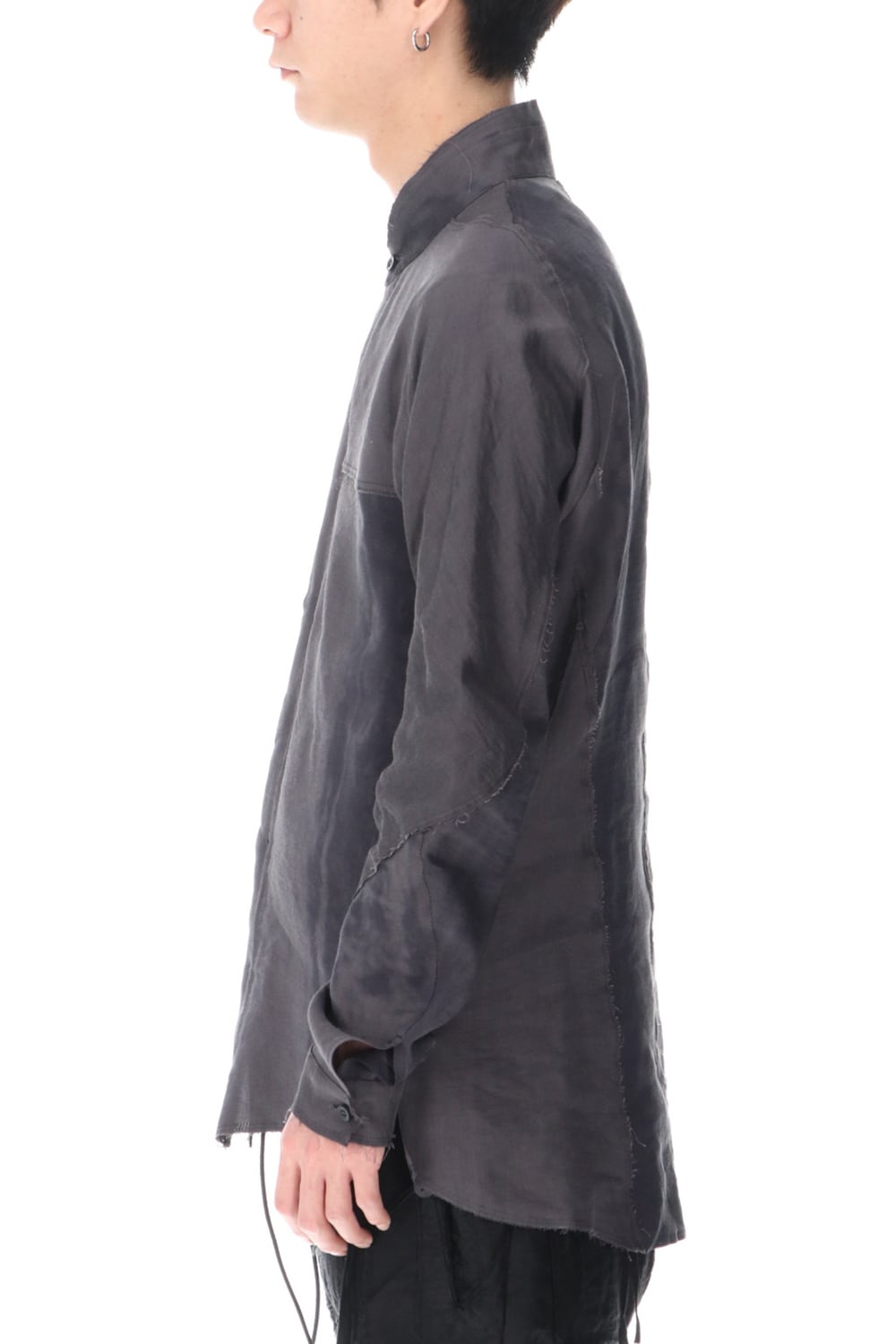 リネン×レーヨンプリントバンドカラーシャツ Charcoal