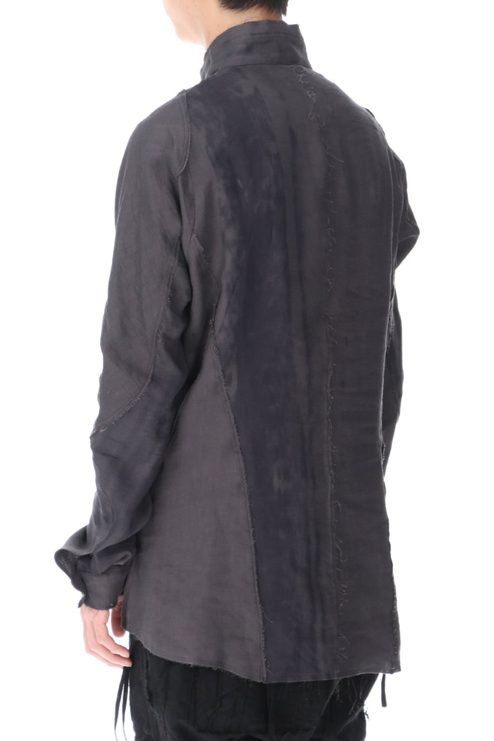 リネン×レーヨンプリントバンドカラーシャツ Charcoal