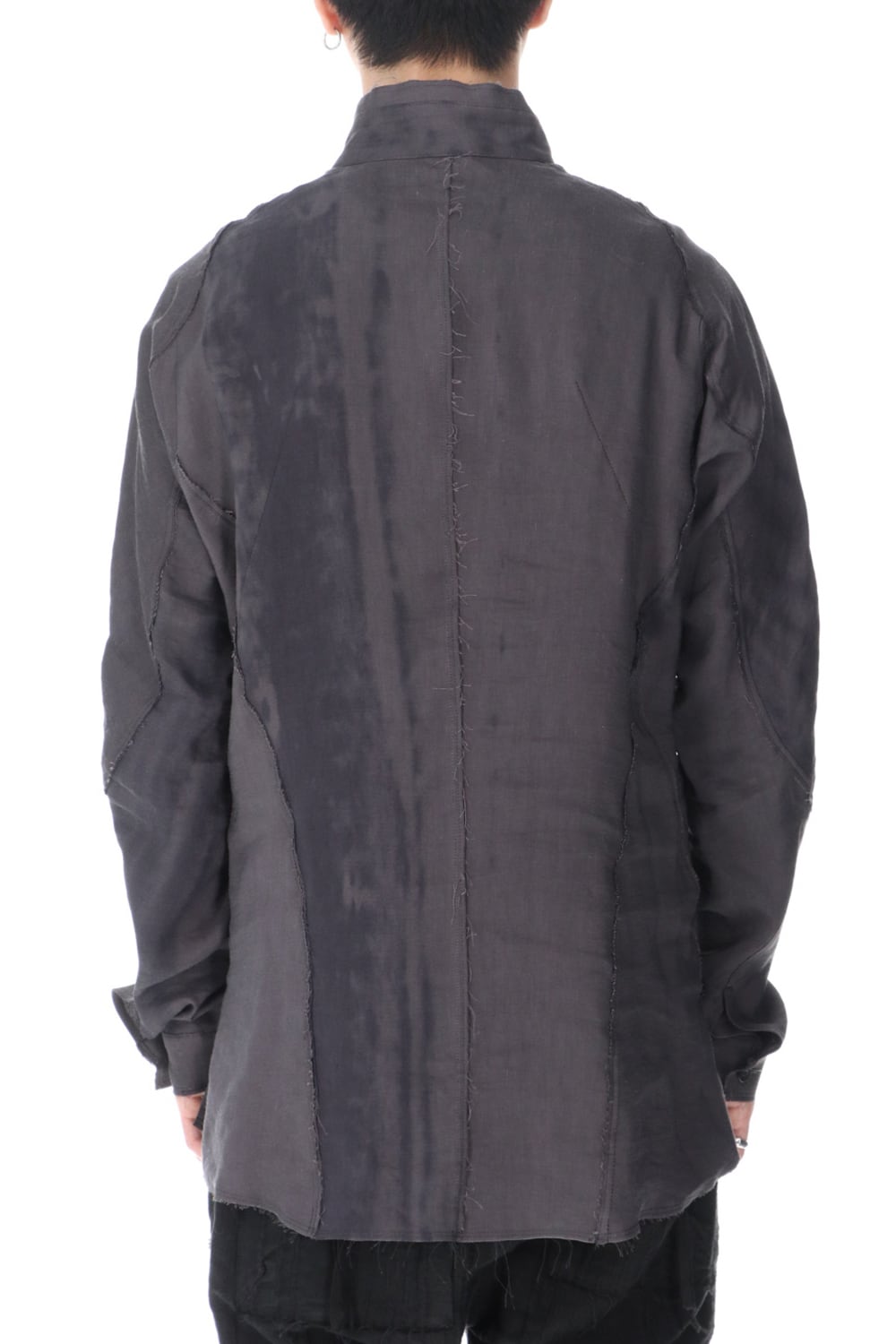 リネン×レーヨンプリントバンドカラーシャツ Charcoal