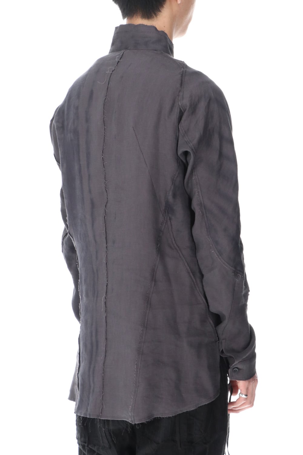 リネン×レーヨンプリントバンドカラーシャツ Charcoal