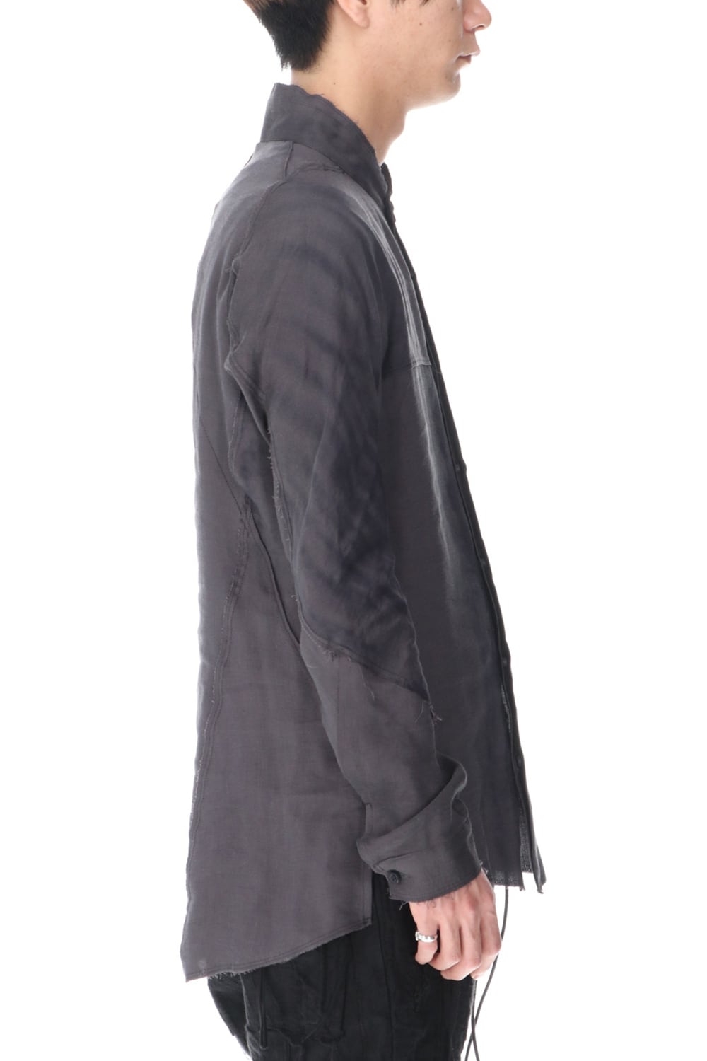 リネン×レーヨンプリントバンドカラーシャツ Charcoal