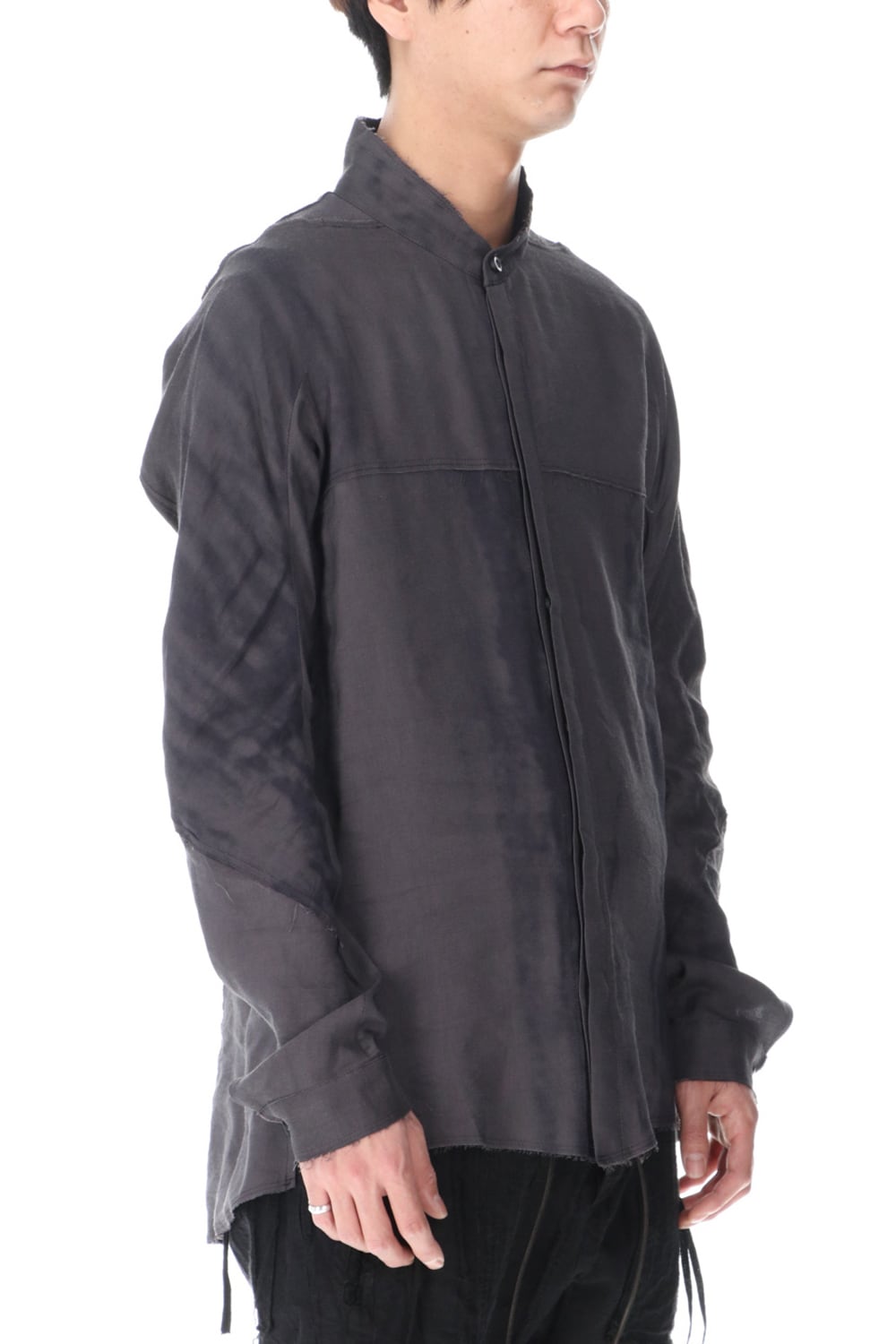 リネン×レーヨンプリントバンドカラーシャツ Charcoal