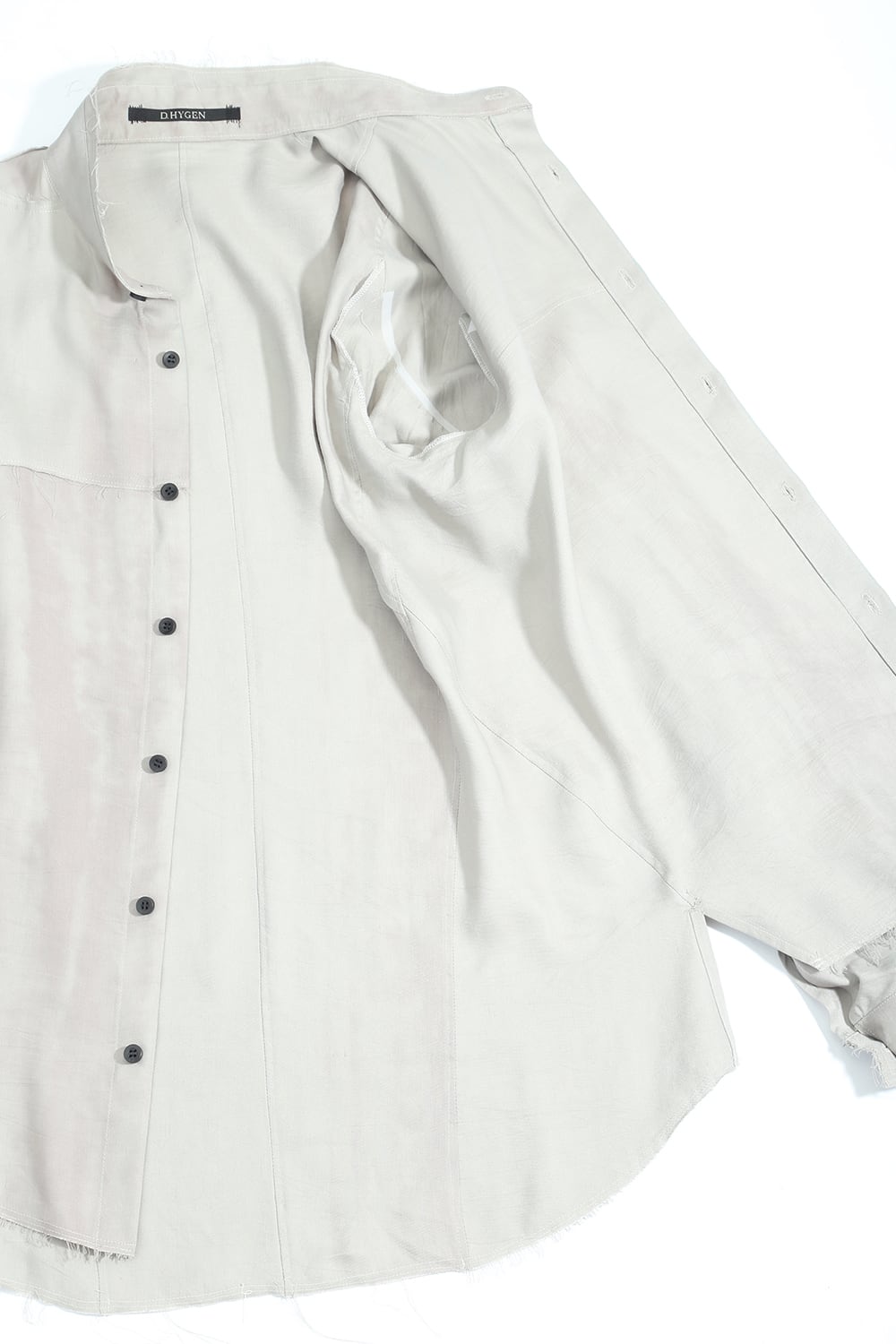 リネン×レーヨンプリントバンドカラーシャツ Dusty White