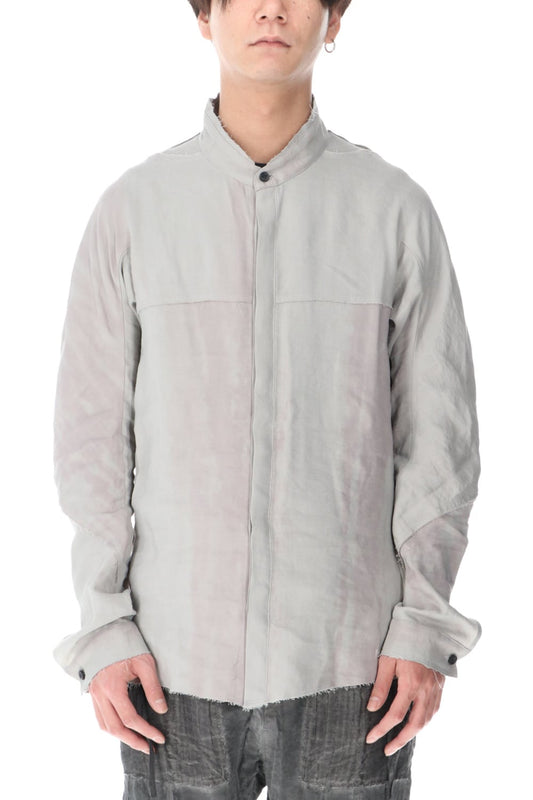 リネン×レーヨンプリントバンドカラーシャツ Dusty White