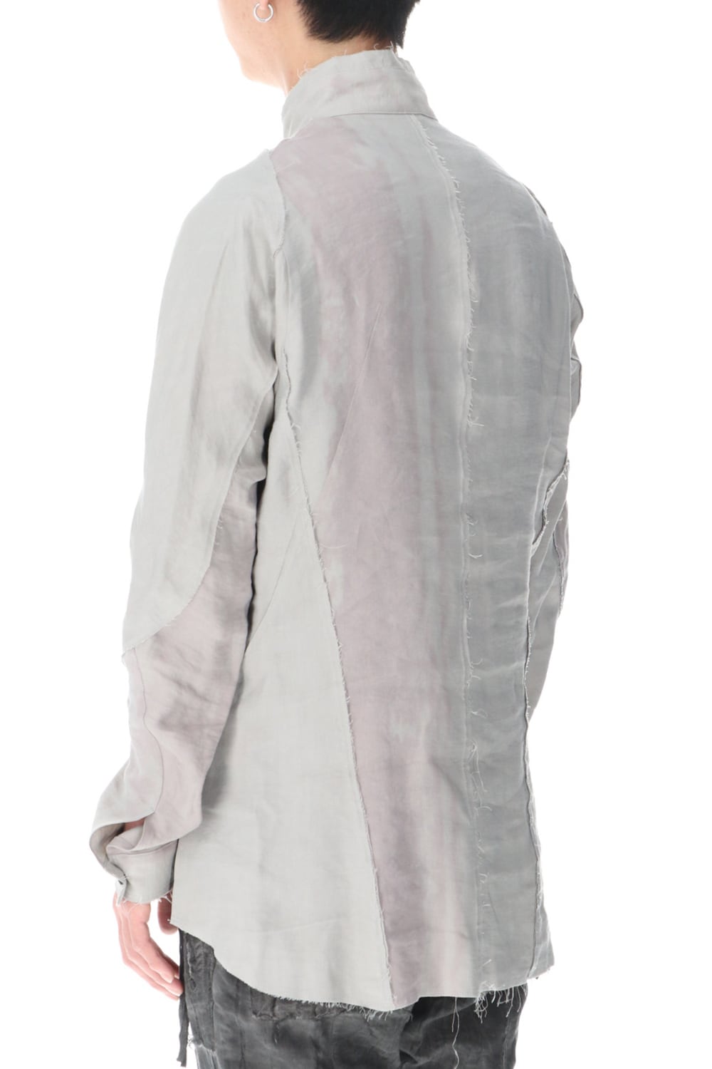 リネン×レーヨンプリントバンドカラーシャツ Dusty White