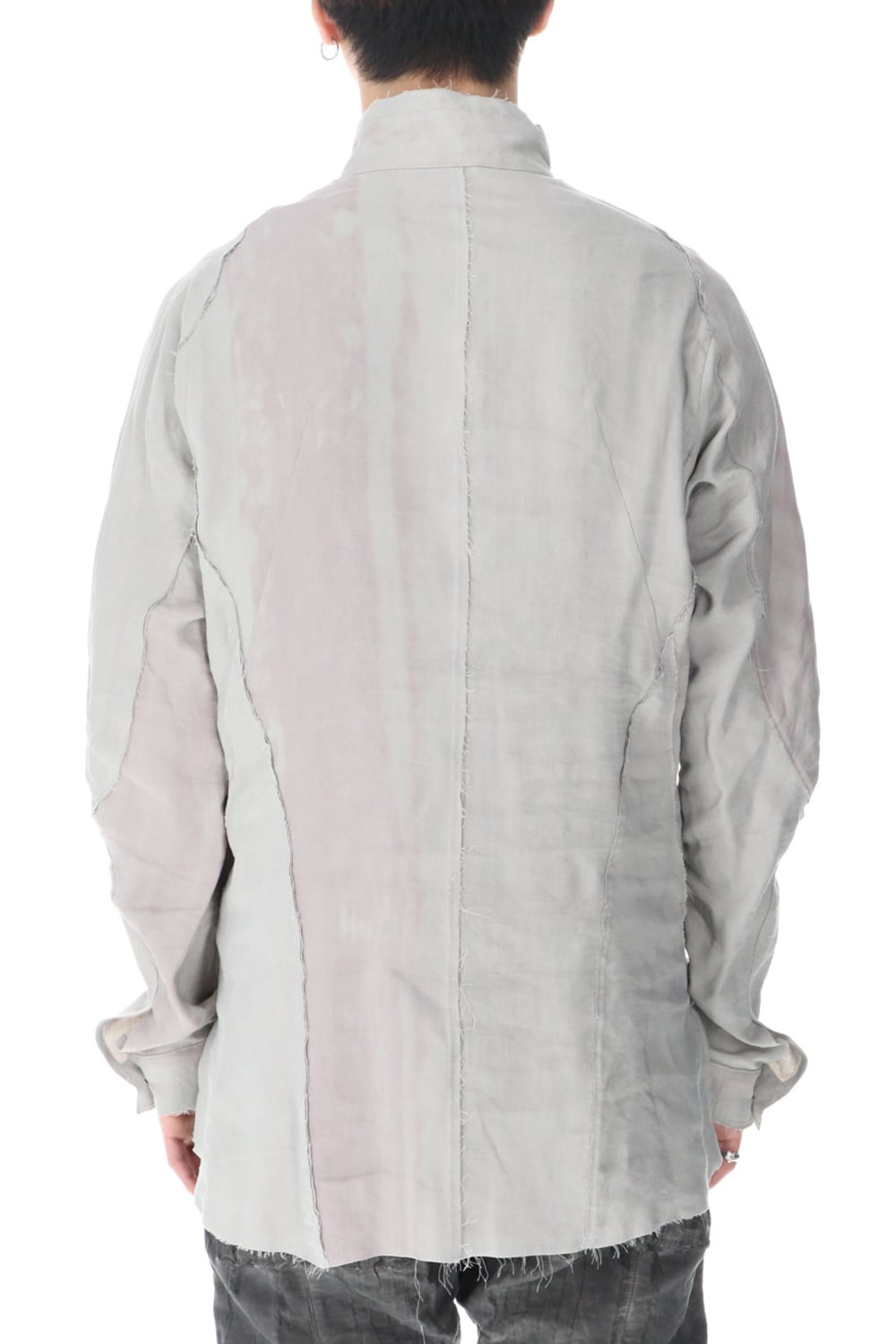 リネン×レーヨンプリントバンドカラーシャツ Dusty White