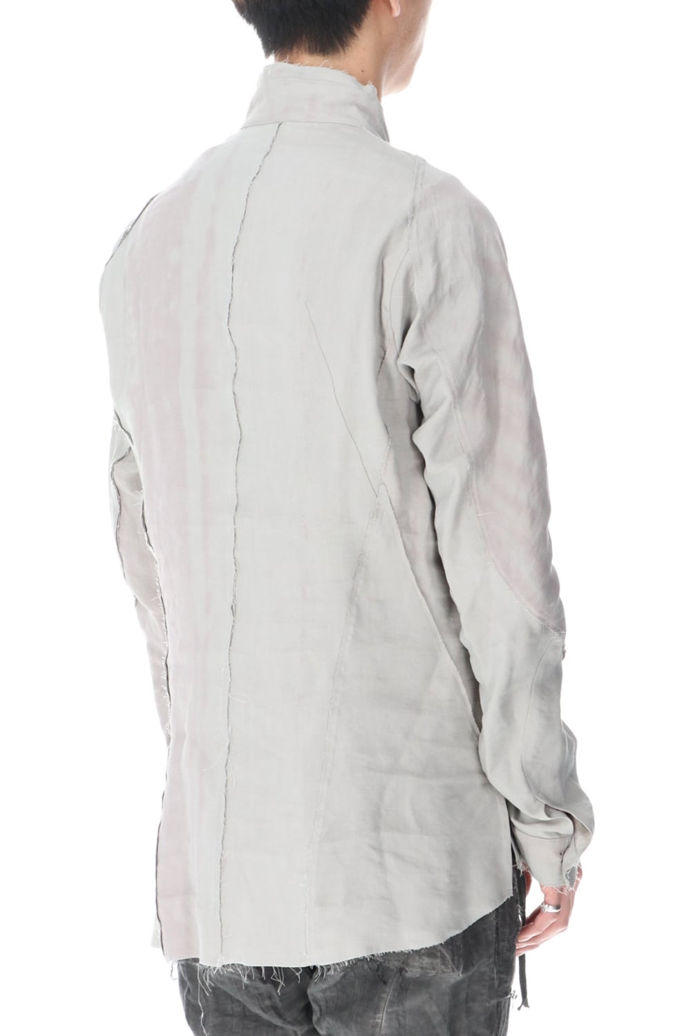 リネン×レーヨンプリントバンドカラーシャツ Dusty White