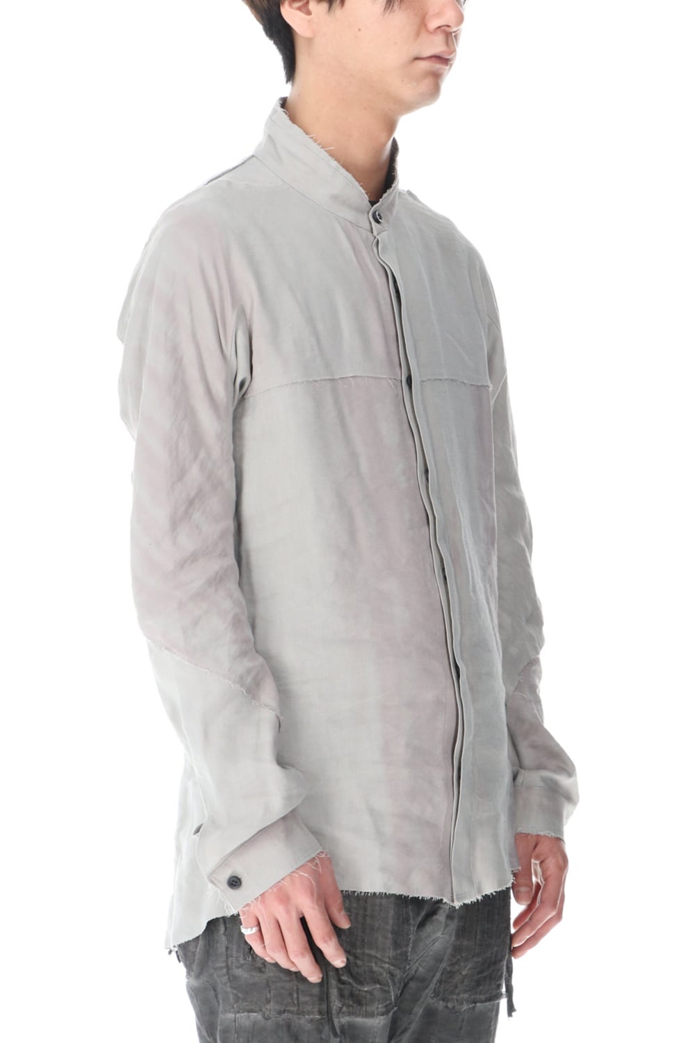 リネン×レーヨンプリントバンドカラーシャツ Dusty White