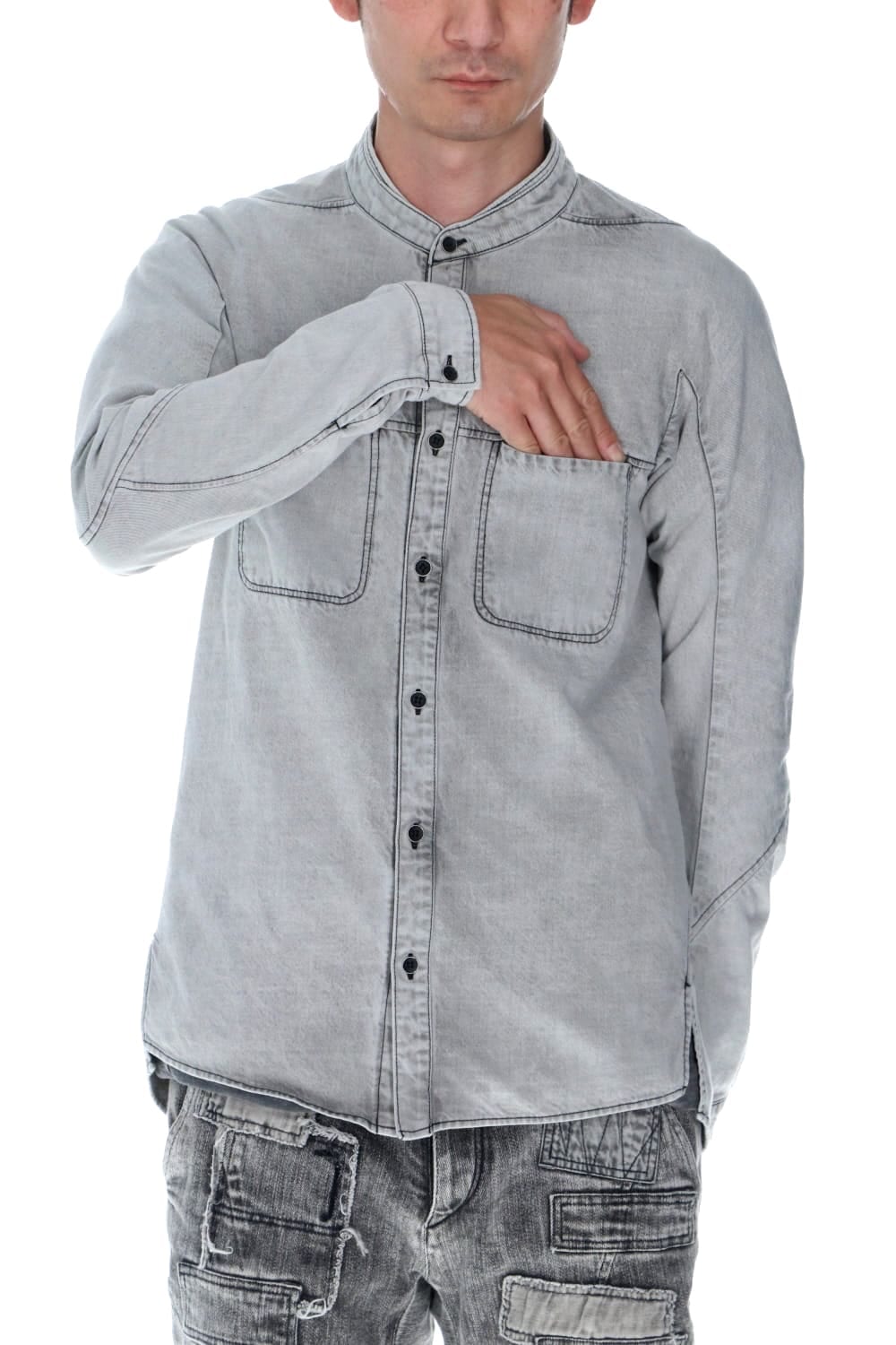 Bleach Light Denim Band Coller Shirt