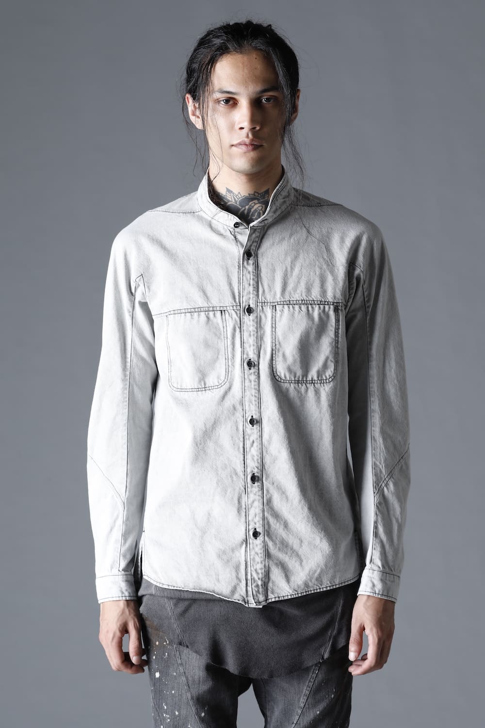 Bleach Light Denim Band Coller Shirt