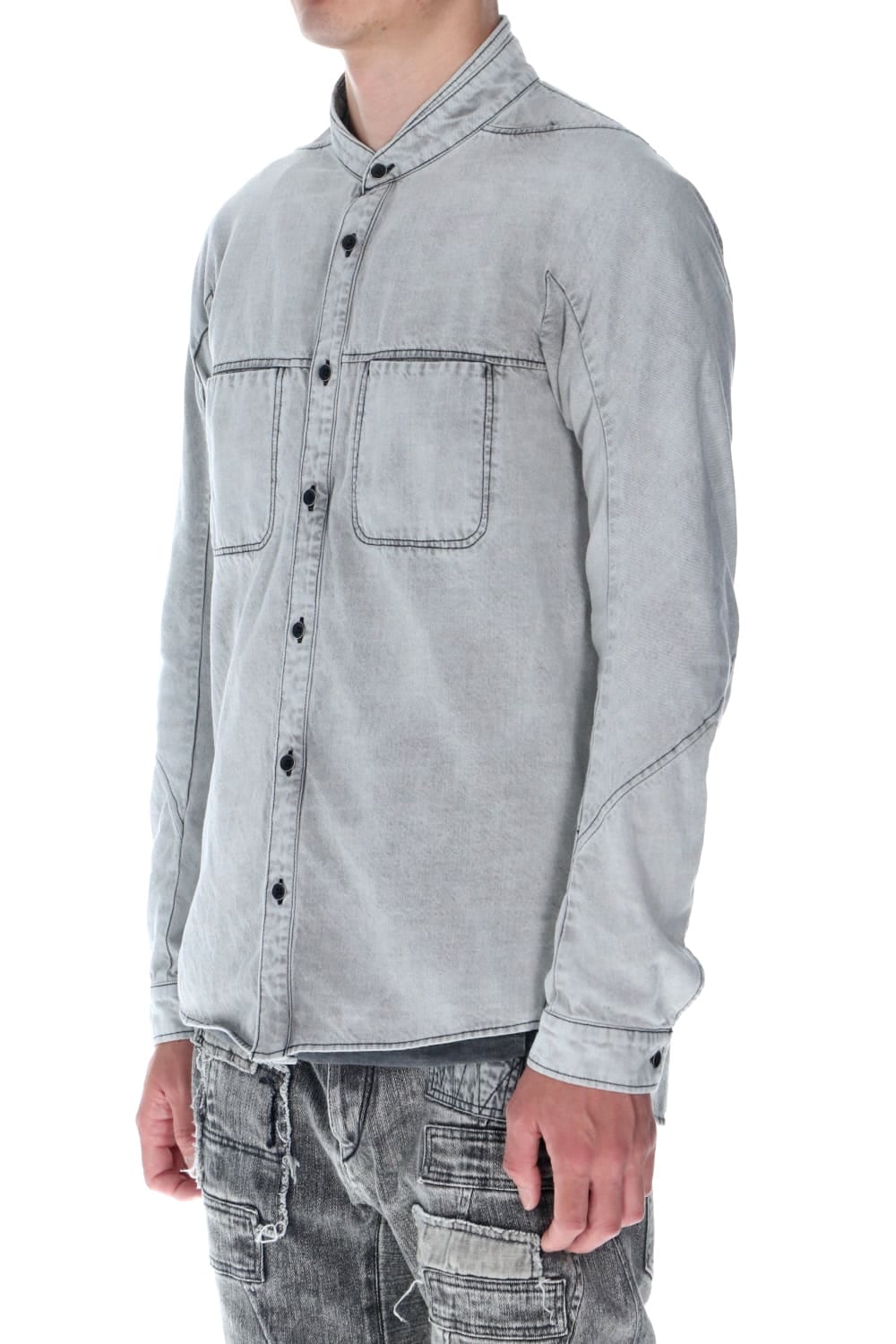 Bleach Light Denim Band Coller Shirt