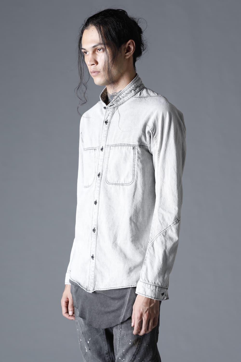 Bleach Light Denim Band Coller Shirt