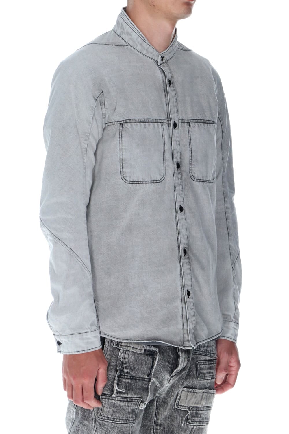 Bleach Light Denim Band Coller Shirt