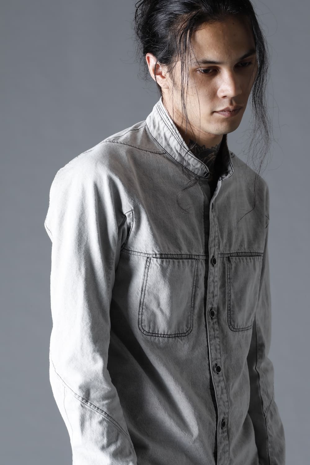 Bleach Light Denim Band Coller Shirt