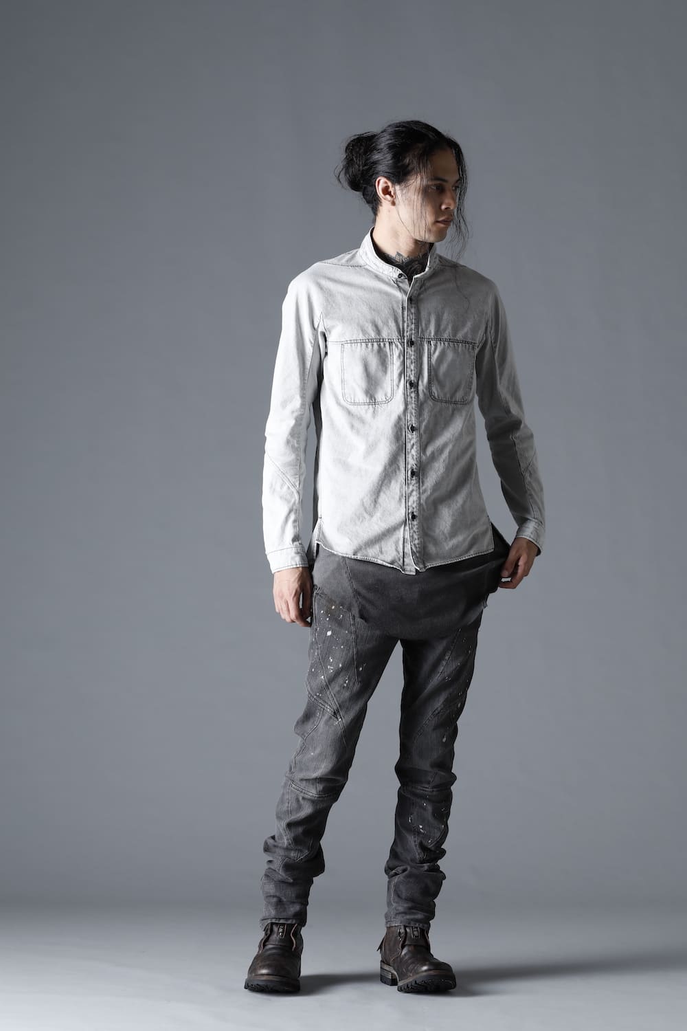 Bleach Light Denim Band Coller Shirt