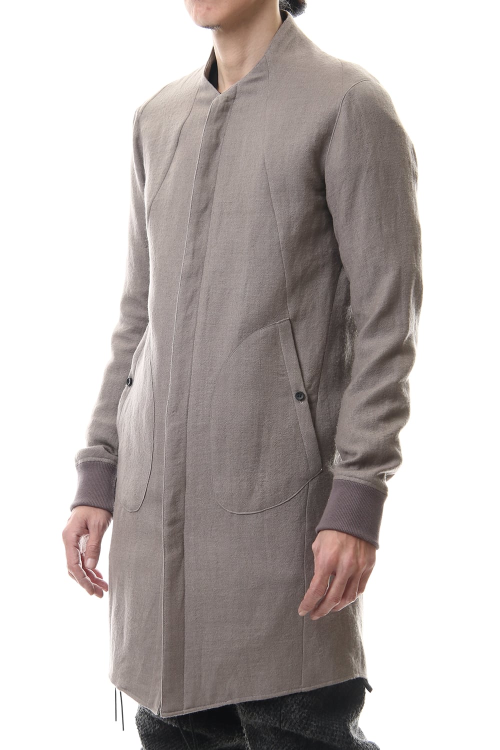 Wool Linen Minimal High neck Long shirt Gray