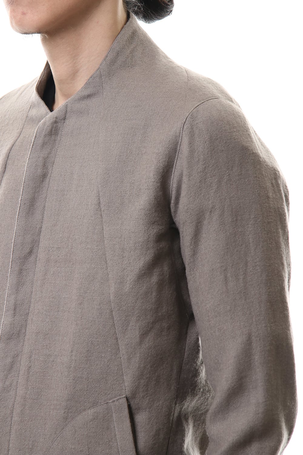 Wool Linen Minimal High neck Long shirt Gray