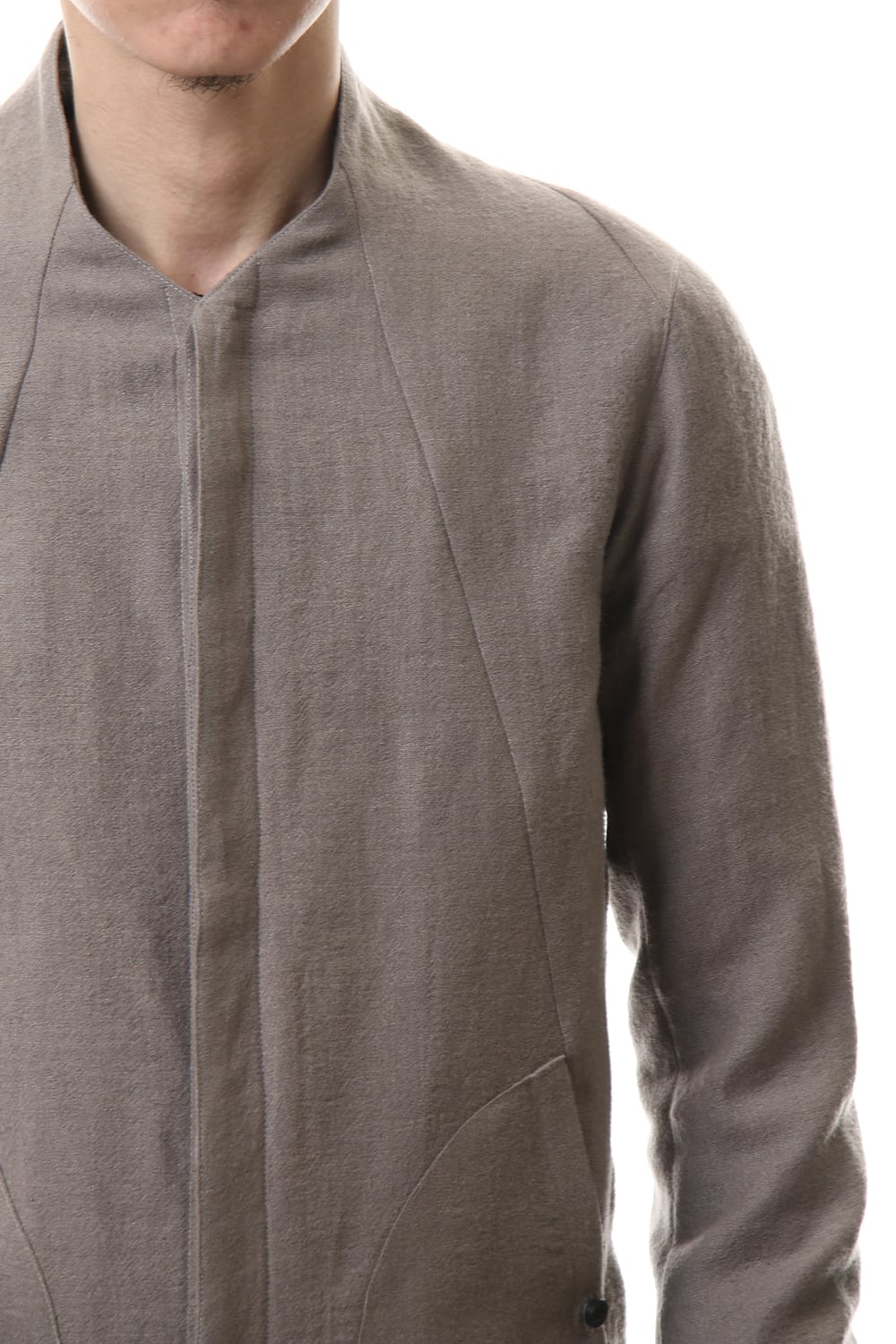 Wool Linen Minimal High neck Long shirt Gray