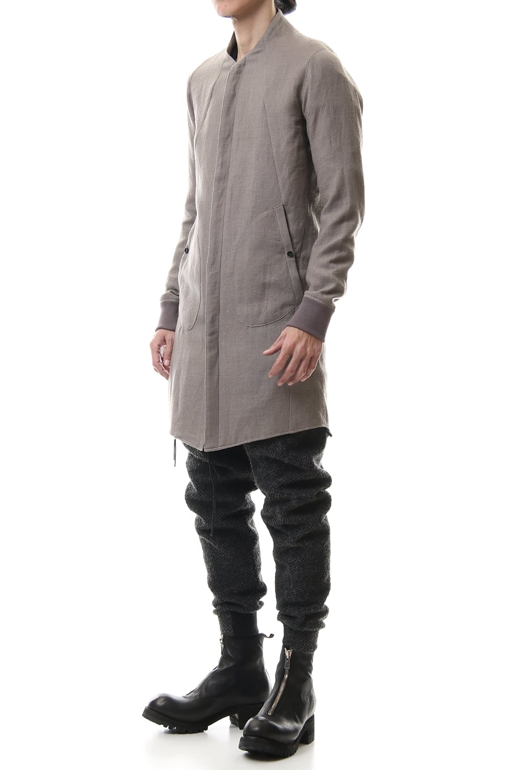 Wool Linen Minimal High neck Long shirt Gray