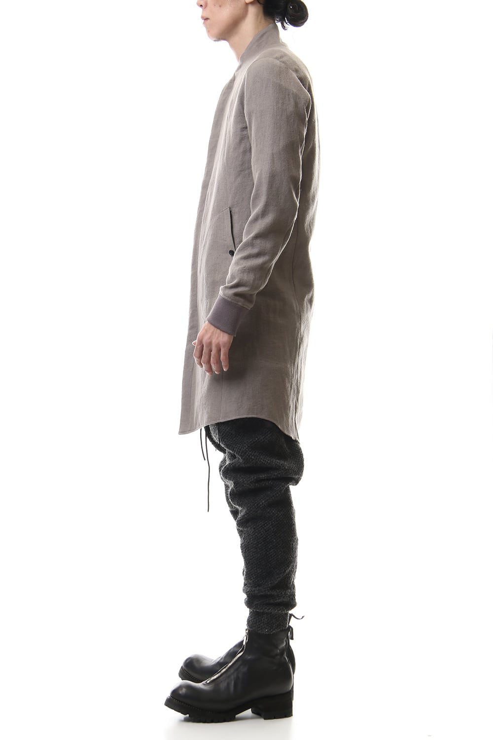 Wool Linen Minimal High neck Long shirt Gray