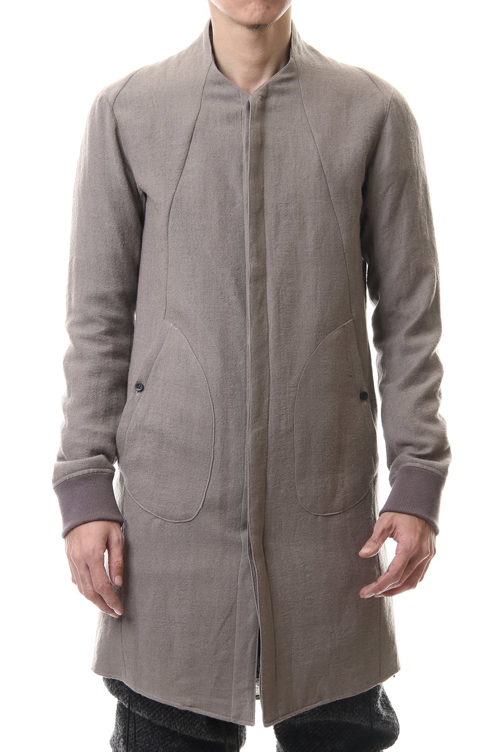 Wool Linen Minimal High neck Long shirt Gray