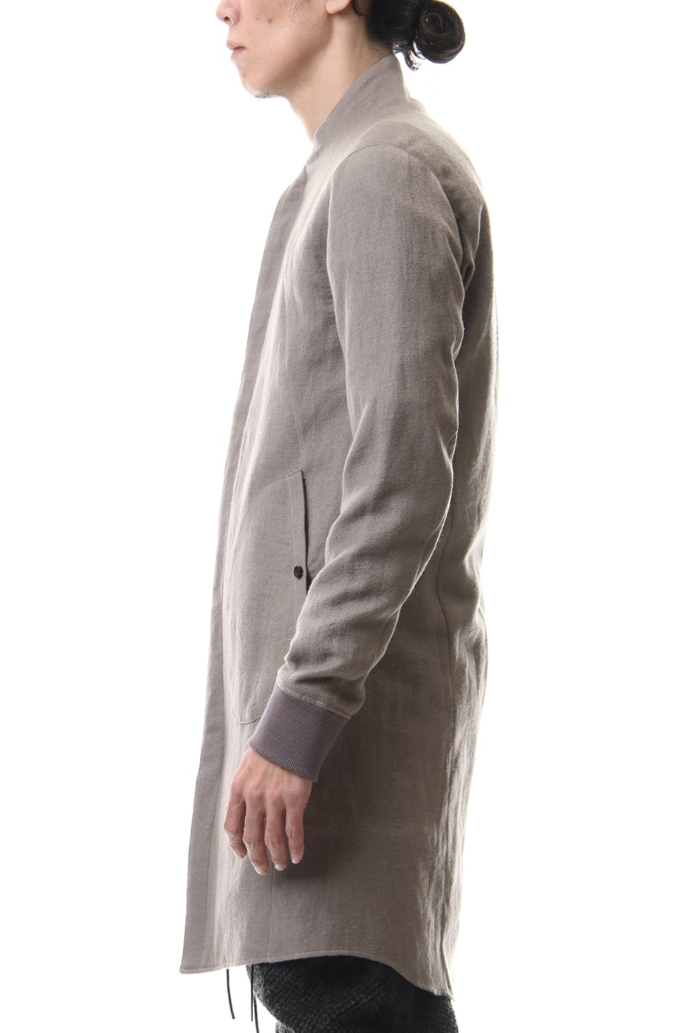 Wool Linen Minimal High neck Long shirt Gray