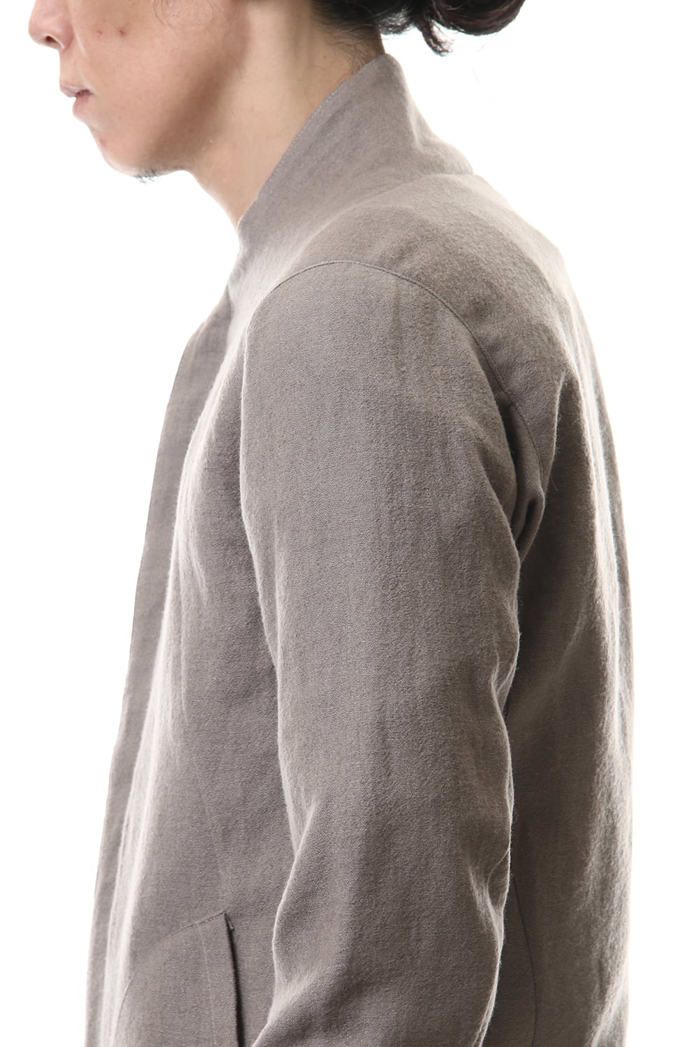 Wool Linen Minimal High neck Long shirt Gray