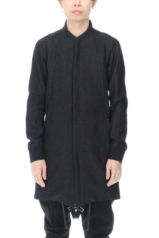 Wool Linen Minimal High neck Long shirt Black