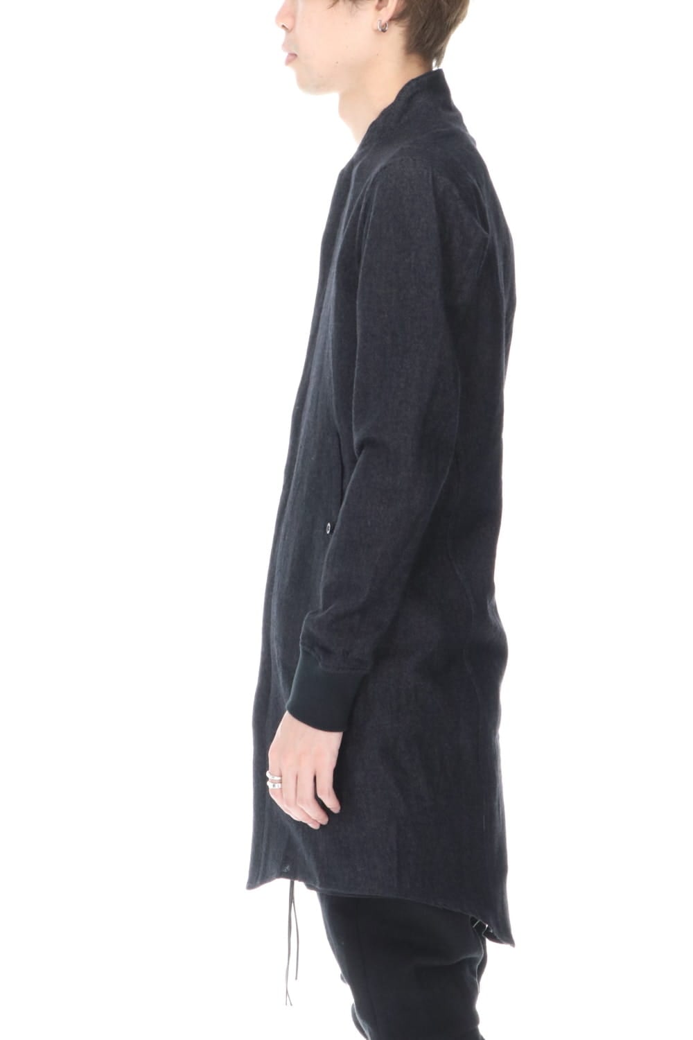 Wool Linen Minimal High neck Long shirt Black