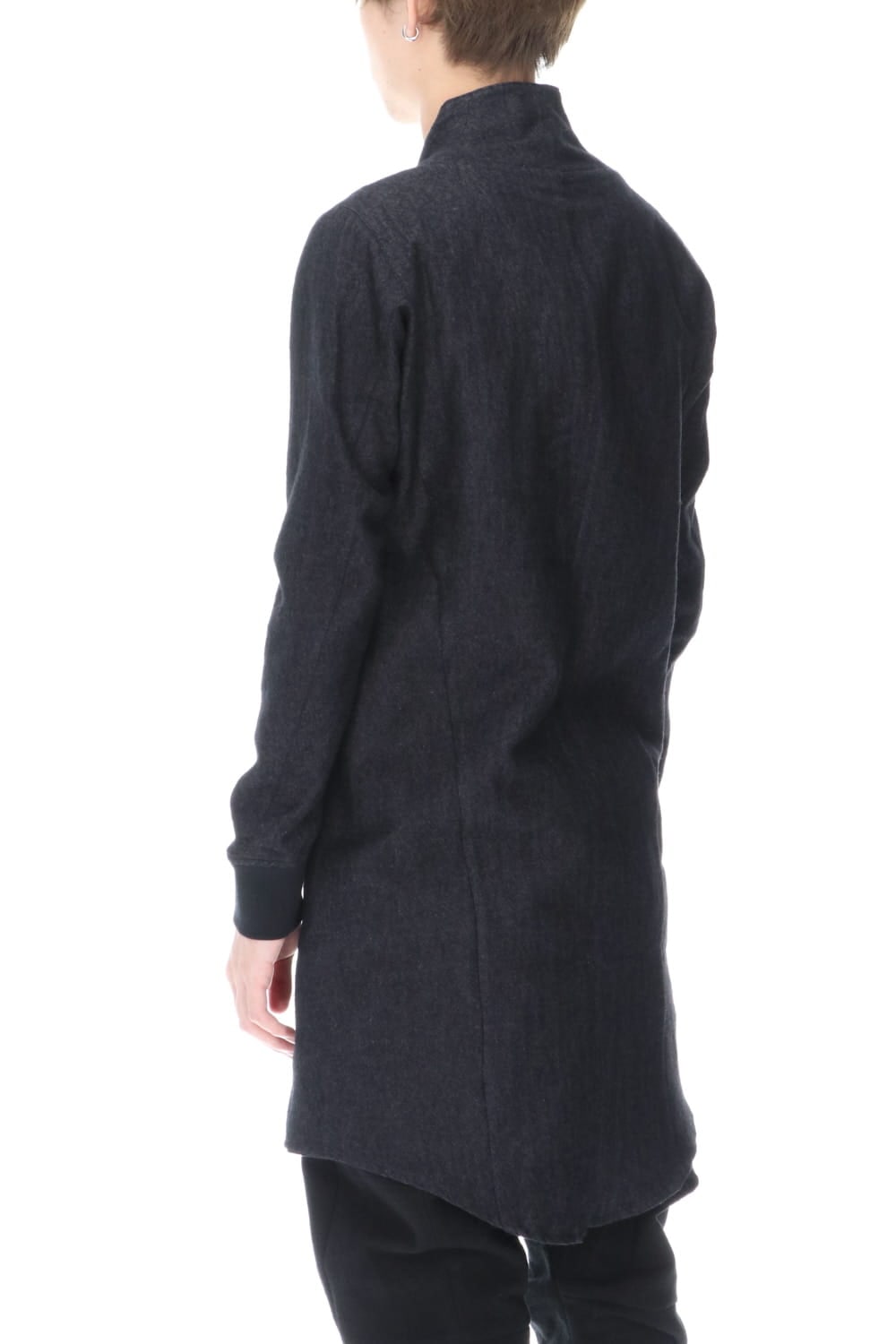 Wool Linen Minimal High neck Long shirt Black